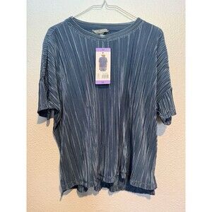 Andrew Marc Women's Plisse Top Textured Blouse Oversized Size XS Blue New